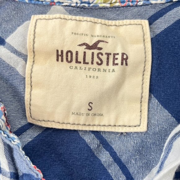 Hollister Blue & White Plaid Button Down Shirt Top ((size Small)) - Picture 6 of 7